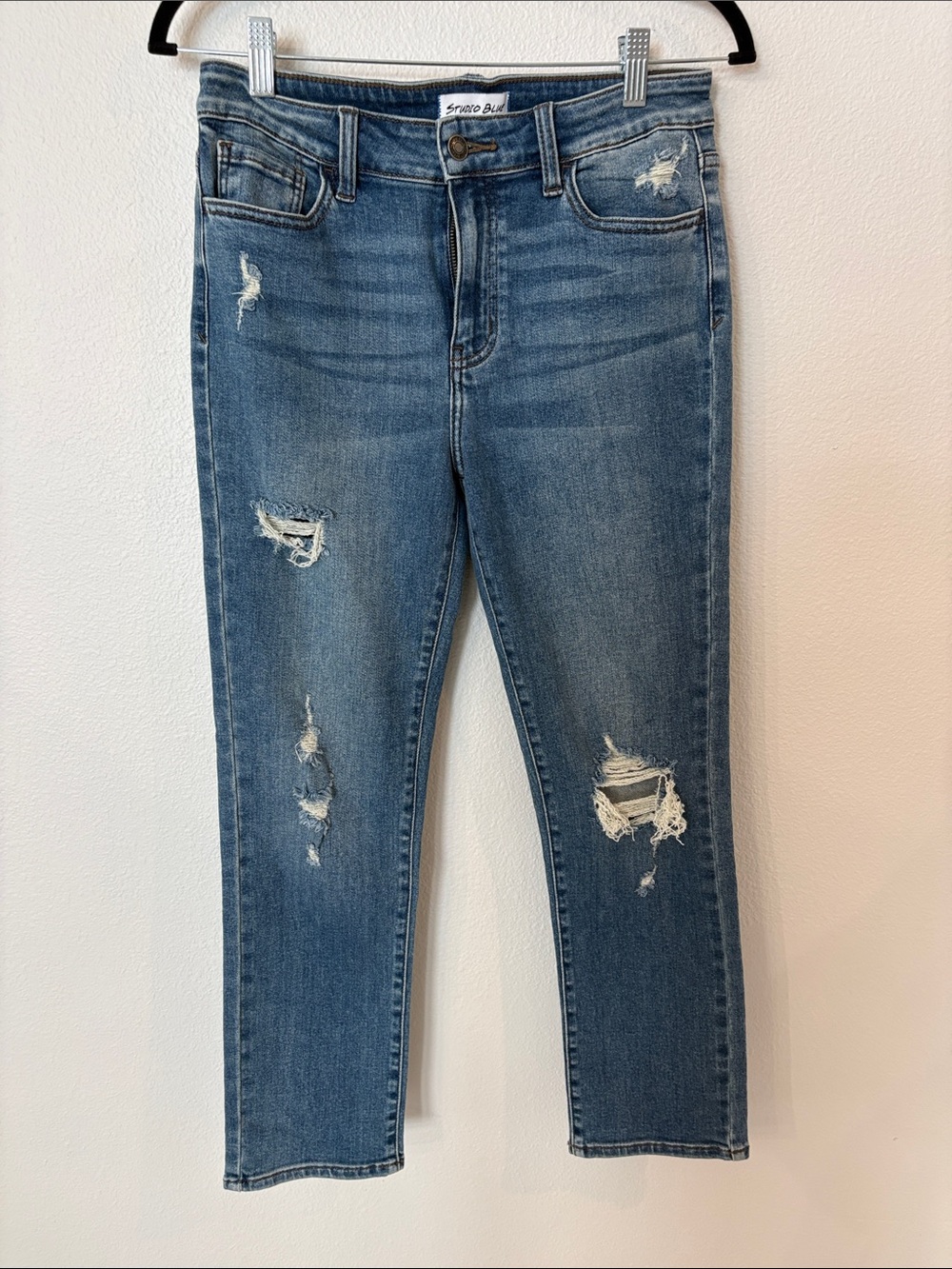 Studio Blue Distressed Mid-Blue Ankle Jeans